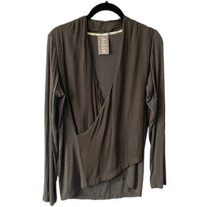 Dolan Left Coast Collection Crossroads Long Sleeve Faux Wrap Top Gray Small